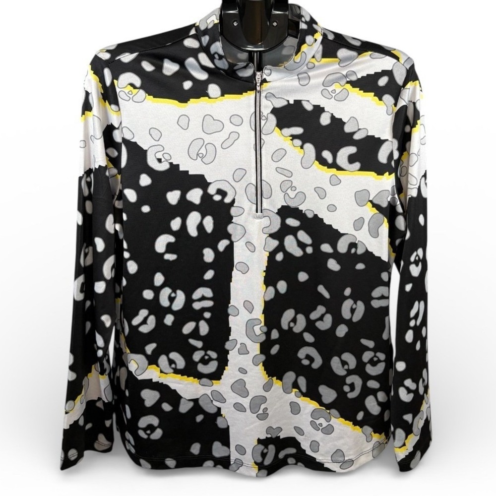 Jamie Sadock Simplicite Womens Large 1/4 Zip Animal Print Mock Neck Top 31110